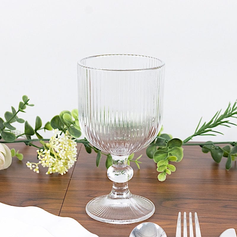 6 Goblets 13 oz Vintage Ribbed Wine Glasses with Ball Stem Accent
