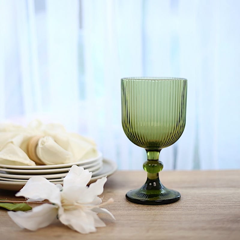 6 Goblets 13 oz Vintage Ribbed Wine Glasses with Ball Stem Accent