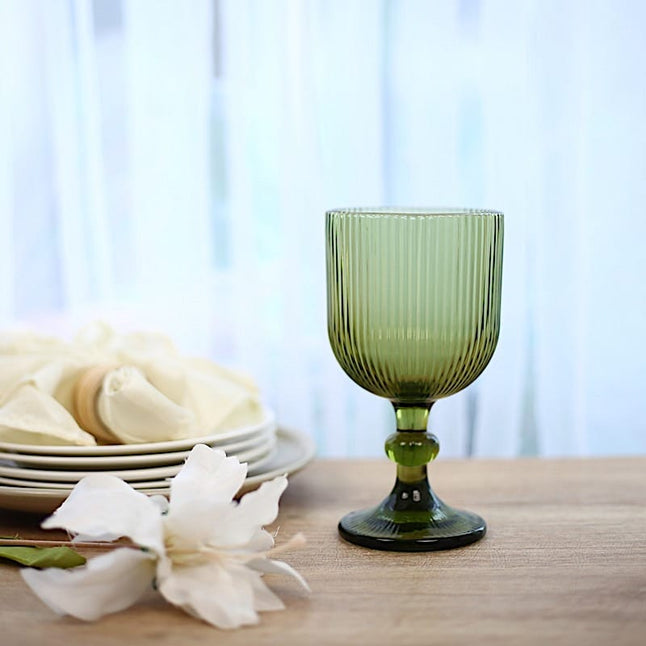 6 Goblets 13 oz Vintage Ribbed Wine Glasses with Ball Stem Accent
