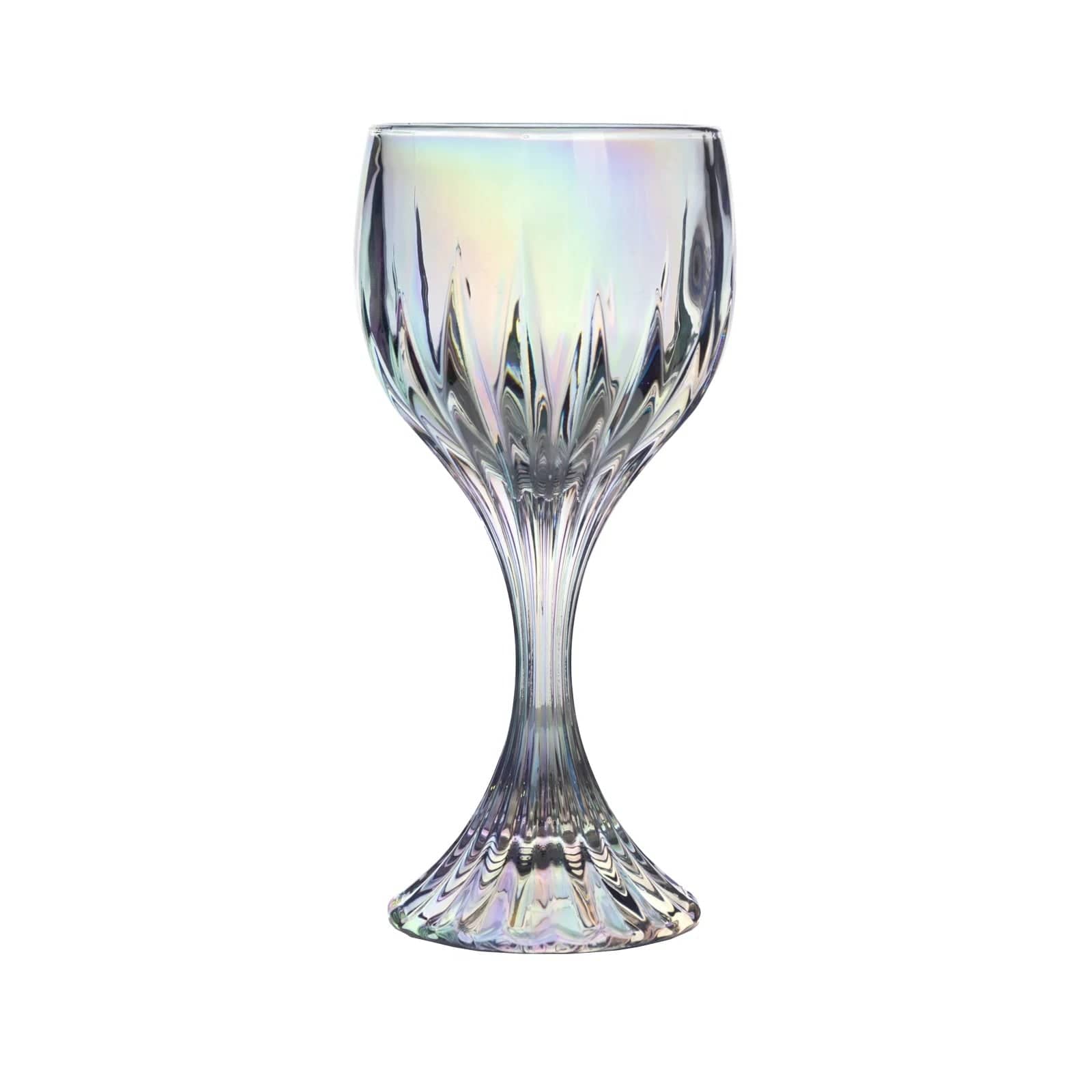 6 Iridescent Clear 10oz Prism Cut Crystal Goblets Wine Glasses