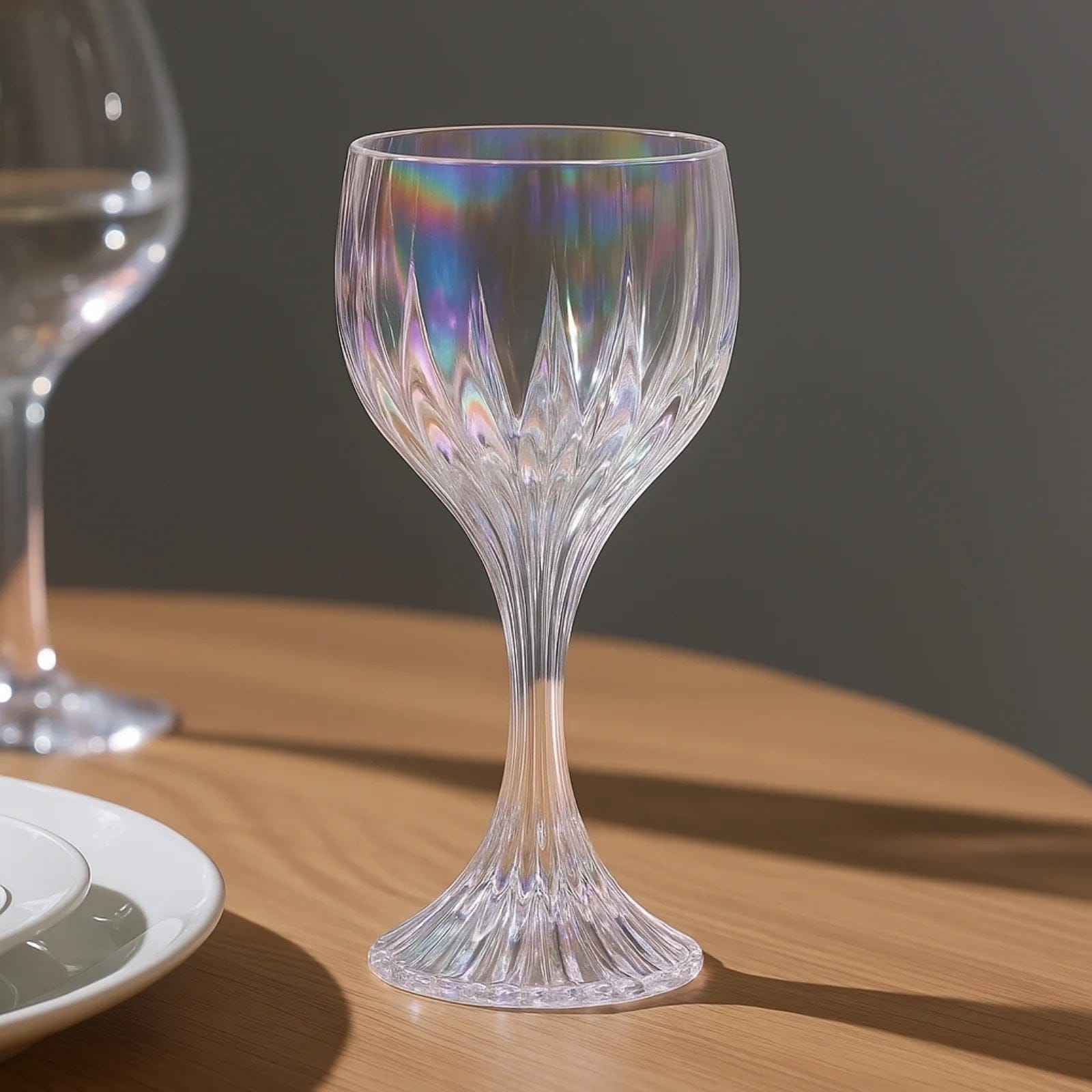 6 Iridescent Clear 10oz Prism Cut Crystal Goblets Wine Glasses