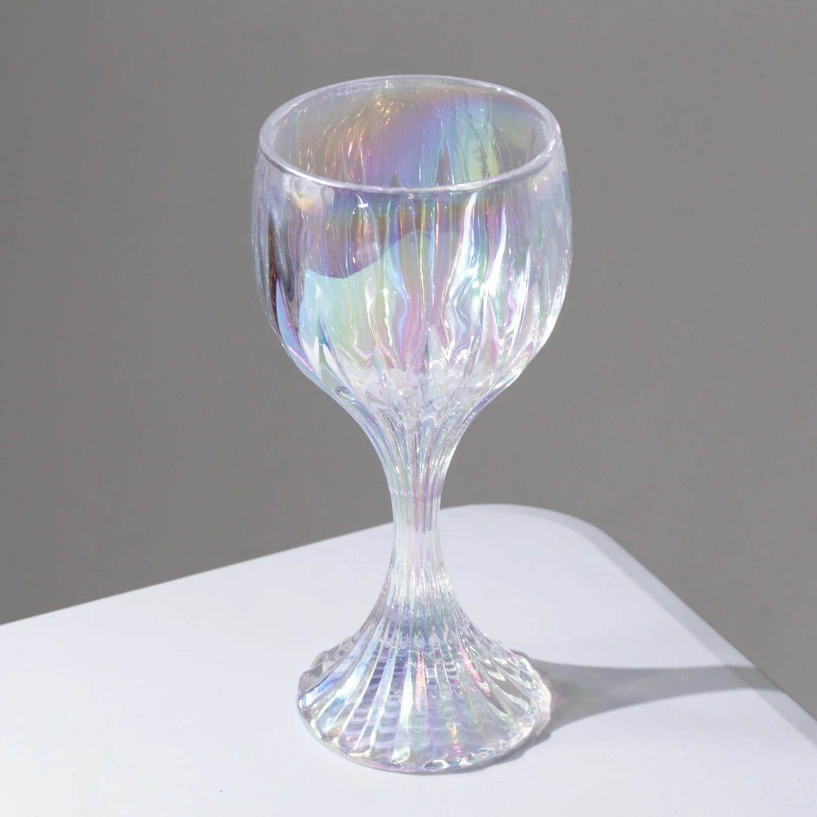 6 Iridescent Clear 10oz Prism Cut Crystal Goblets Wine Glasses