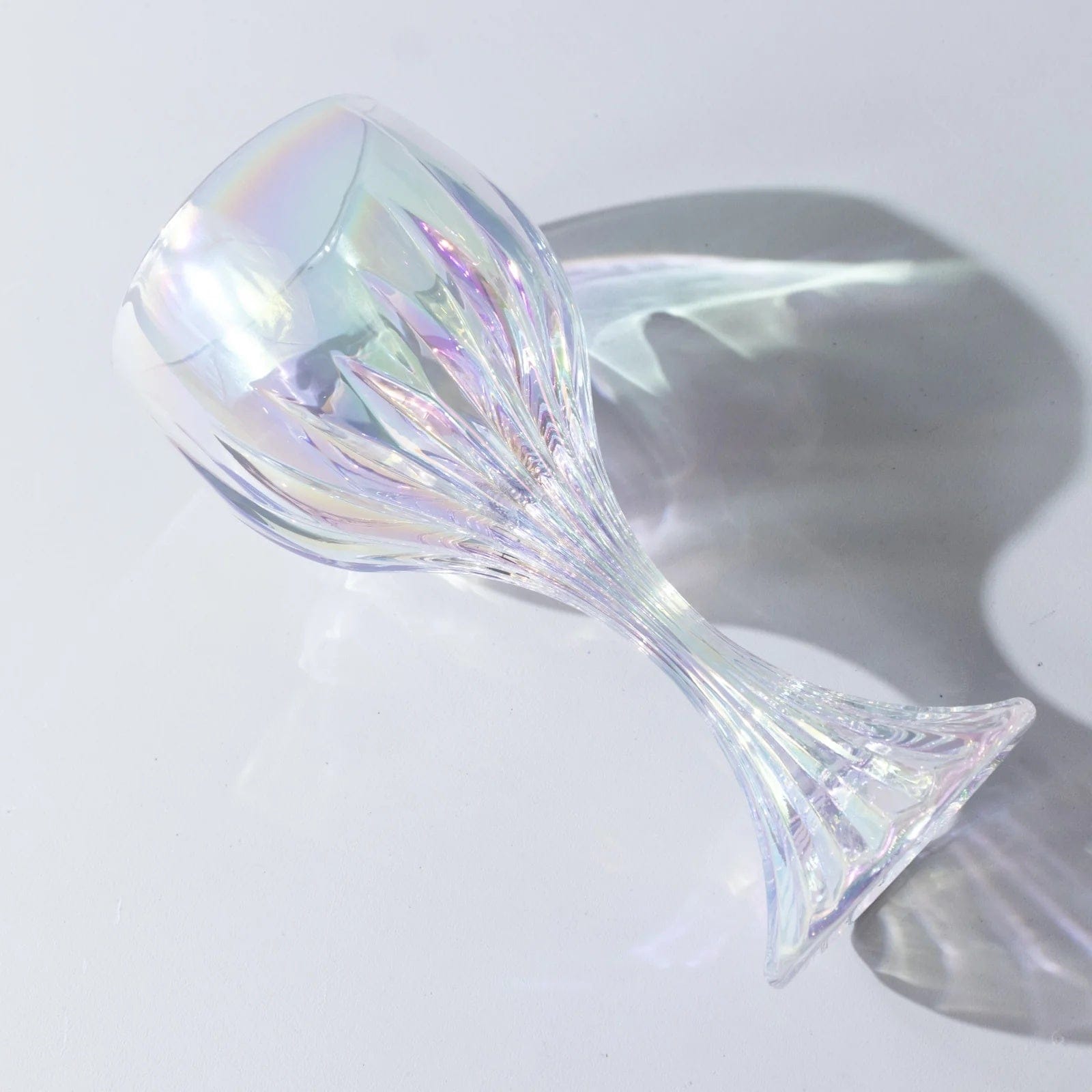 6 Iridescent Clear 10oz Prism Cut Crystal Goblets Wine Glasses