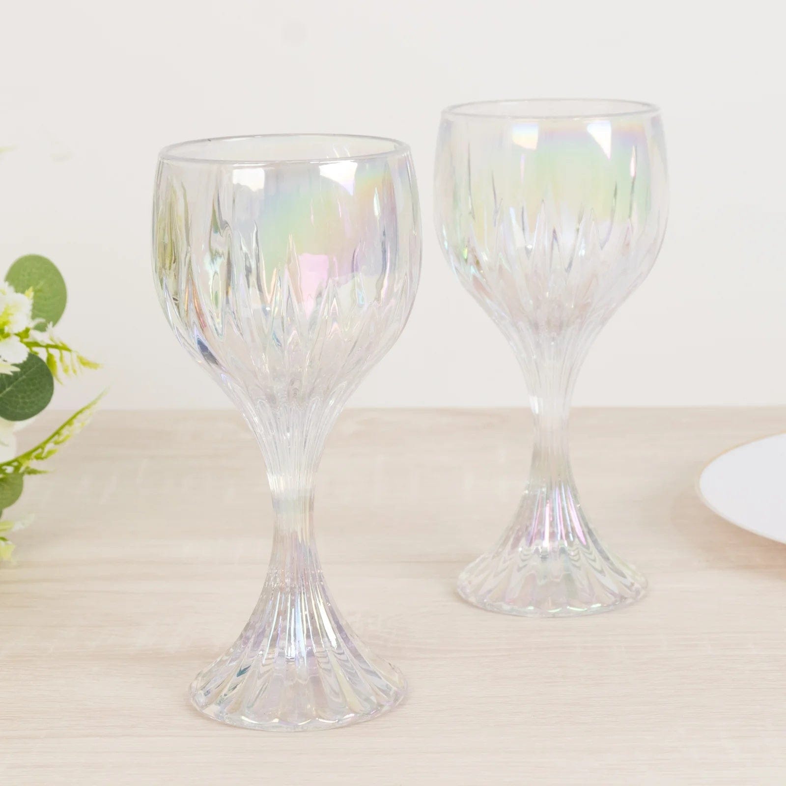 6 Iridescent Clear 10oz Prism Cut Crystal Goblets Wine Glasses