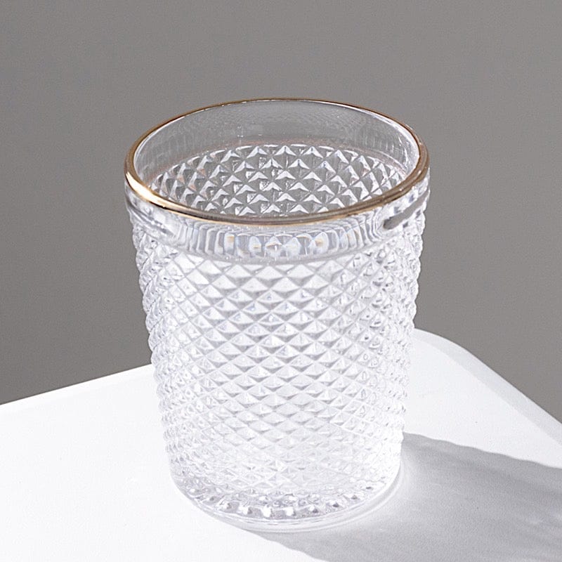 6 pack 11 oz Clear Tumbler Glasses Hobnail Design with Gold Rim