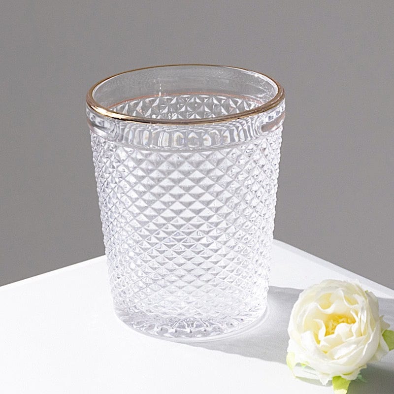 6 pack 11 oz Clear Tumbler Glasses Hobnail Design with Gold Rim