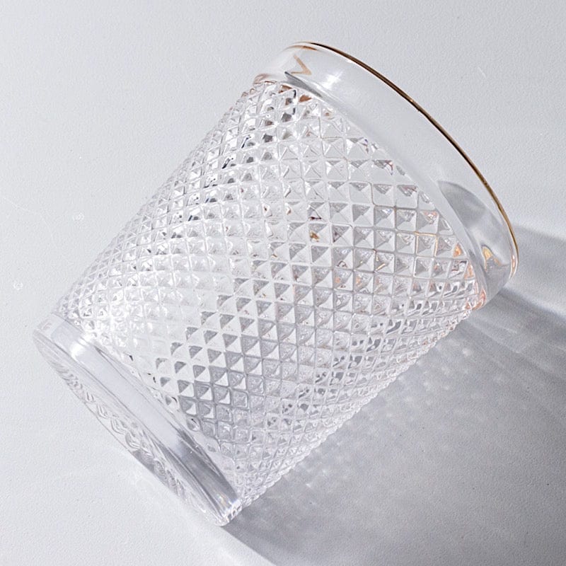 6 pack 11 oz Clear Tumbler Glasses Hobnail Design with Gold Rim