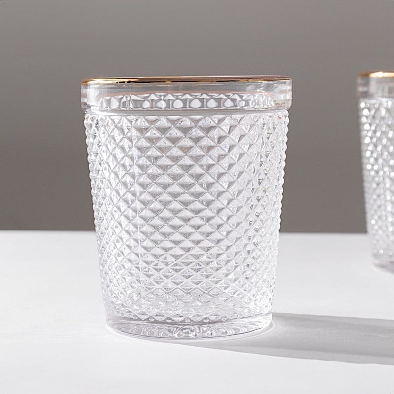 6 pack 11 oz Clear Tumbler Glasses Hobnail Design with Gold Rim
