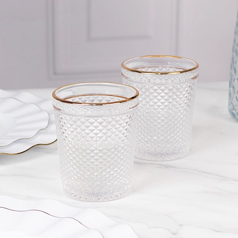 6 pack 11 oz Clear Tumbler Glasses Hobnail Design with Gold Rim
