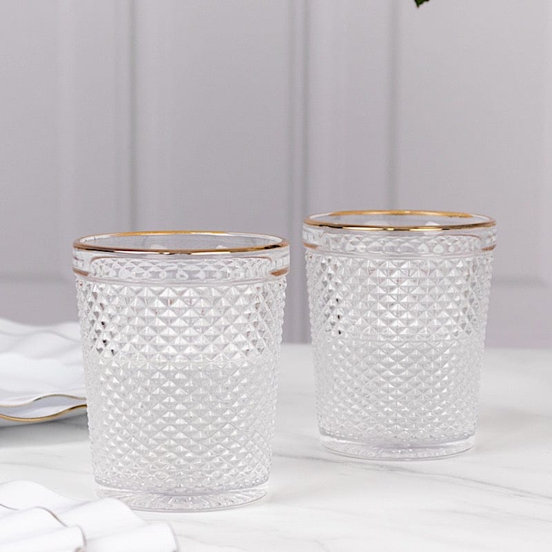 6 pack 11 oz Clear Tumbler Glasses Hobnail Design with Gold Rim