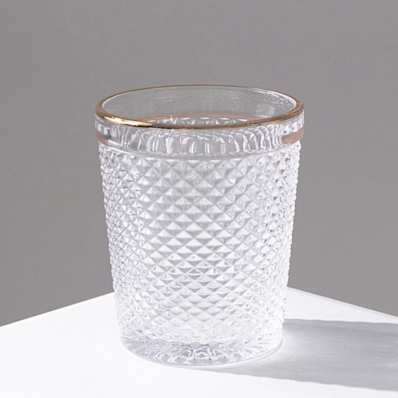 6 pack 11 oz Clear Tumbler Glasses Hobnail Design with Gold Rim