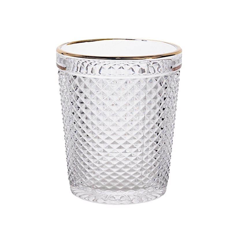 6 pack 11 oz Clear Tumbler Glasses Hobnail Design with Gold Rim