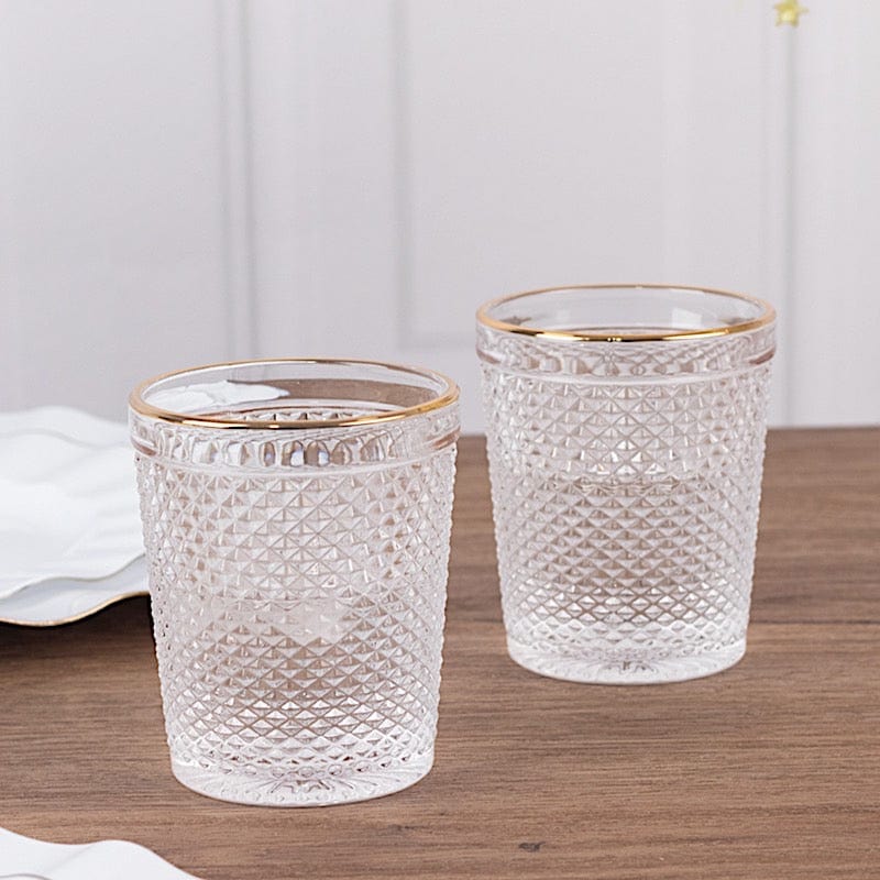 6 pack 11 oz Clear Tumbler Glasses Hobnail Design with Gold Rim