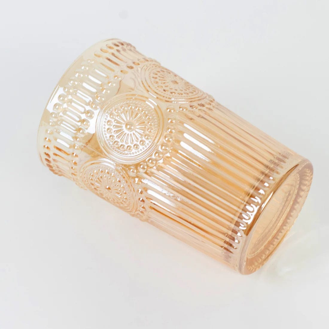 6 Round 13 oz Glass Tumblers with Vintage Floral Embossed Pattern