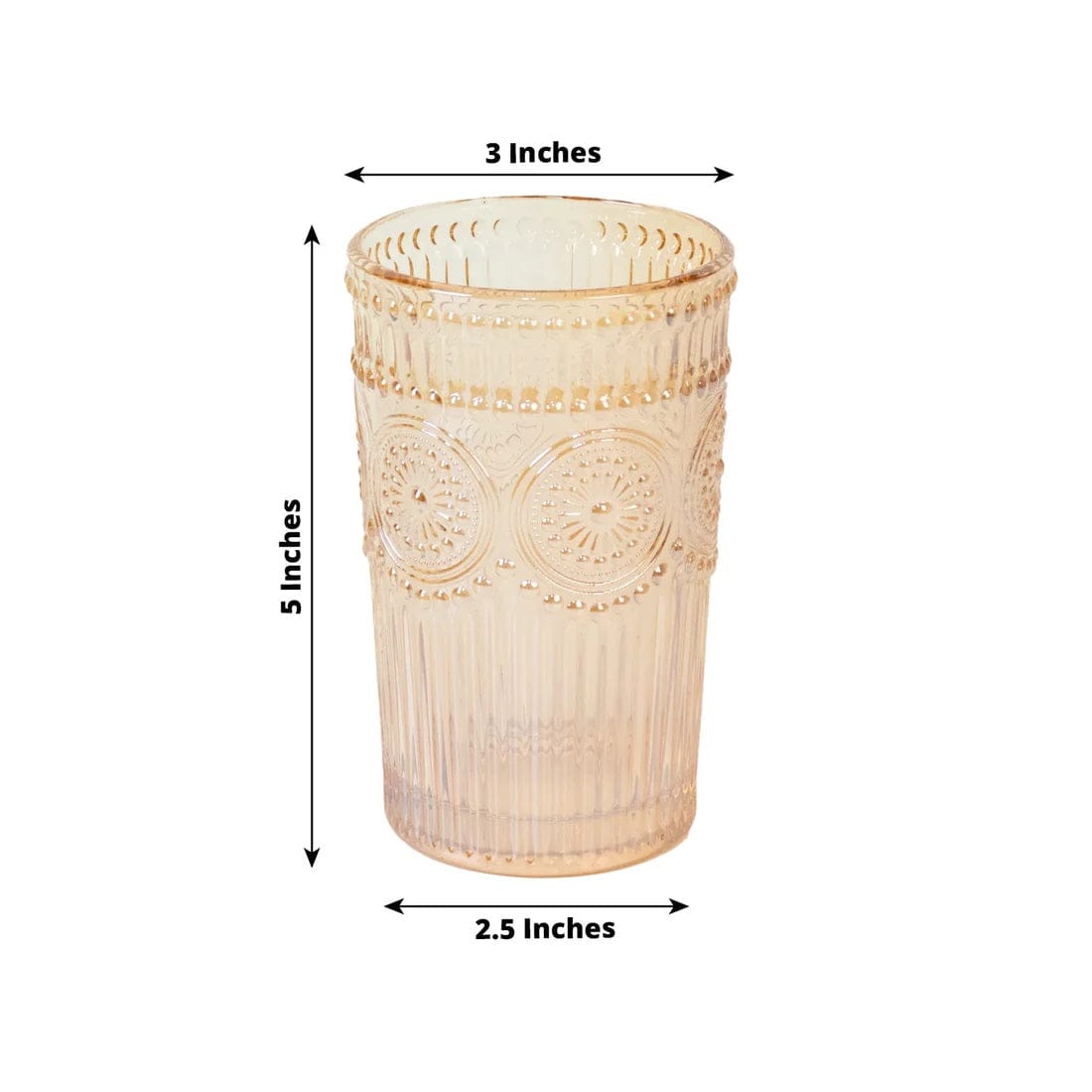 6 Round 13 oz Glass Tumblers with Vintage Floral Embossed Pattern