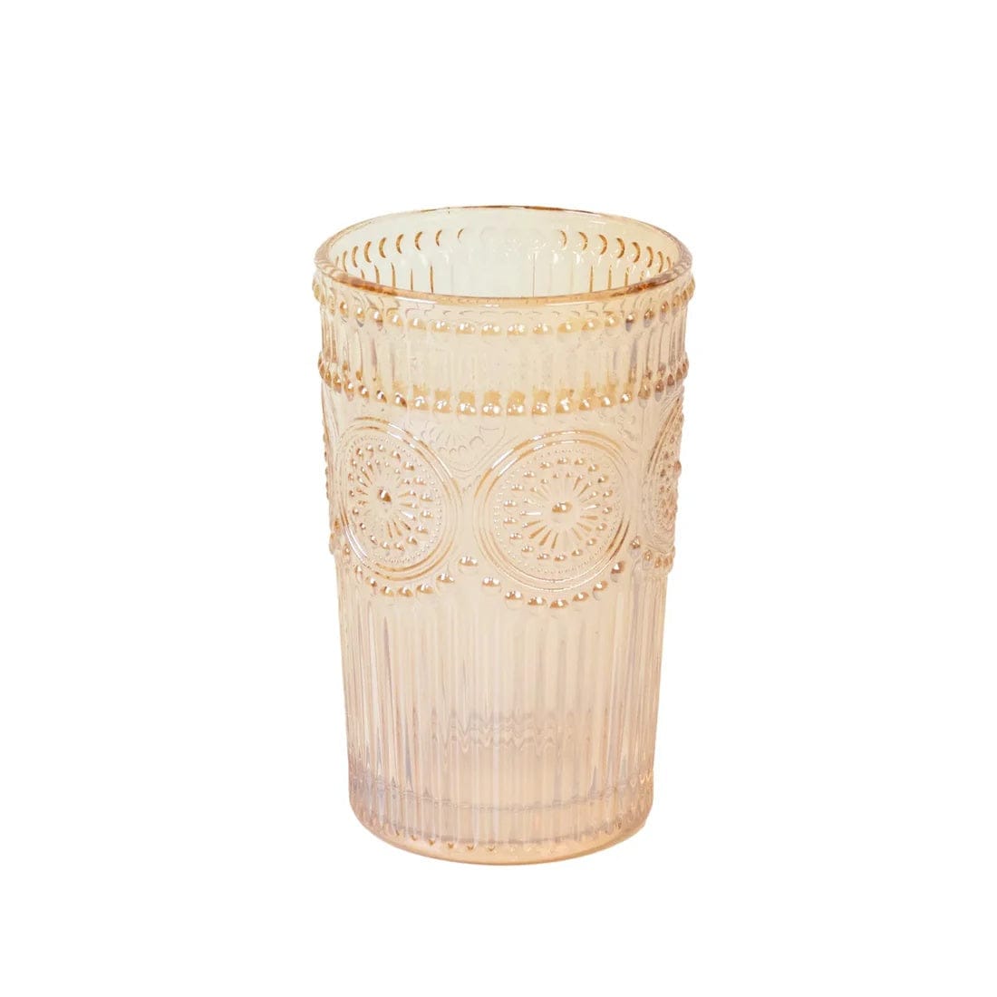 6 Round 13 oz Glass Tumblers with Vintage Floral Embossed Pattern