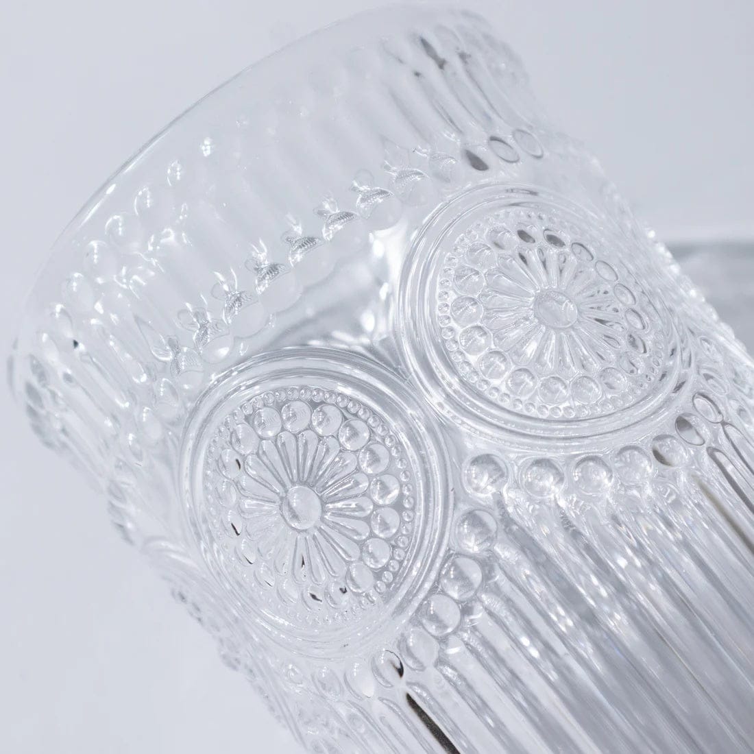 6 Round 13 oz Glass Tumblers with Vintage Floral Embossed Pattern