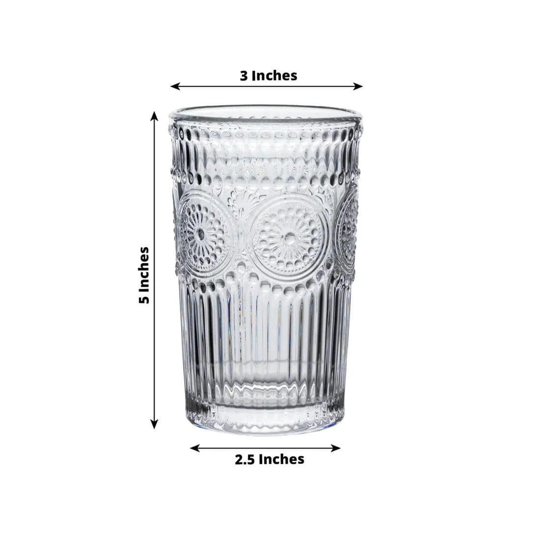 6 Round 13 oz Glass Tumblers with Vintage Floral Embossed Pattern