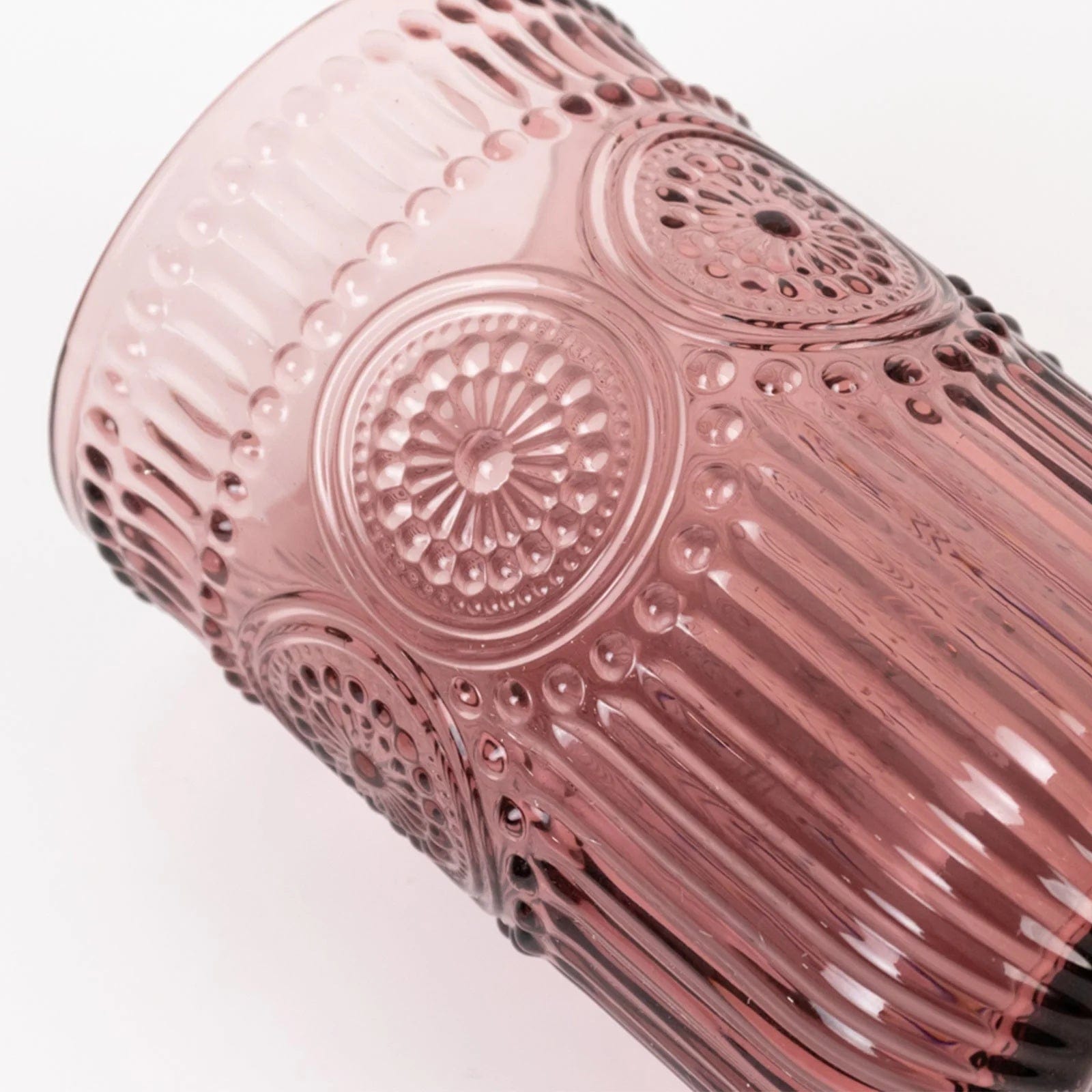 6 Round 14 oz Glass Tumblers with Vintage Floral Embossed Pattern