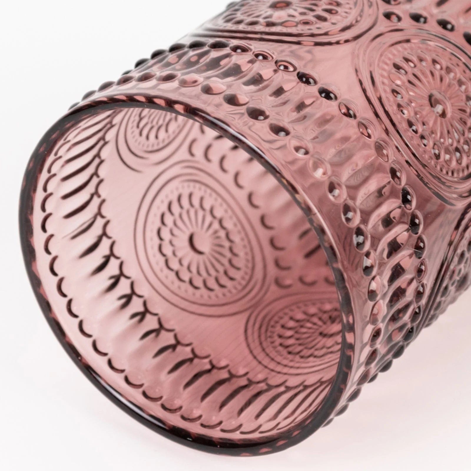 6 Round 14 oz Glass Tumblers with Vintage Floral Embossed Pattern