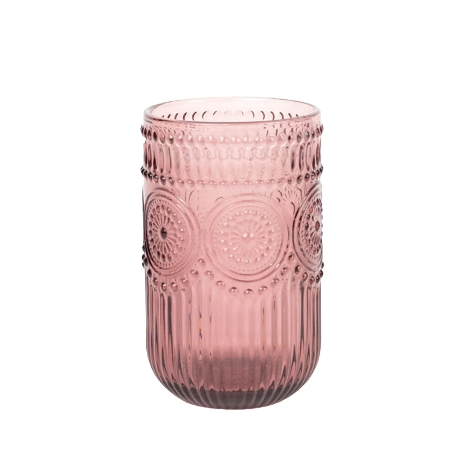 6 Round 14 oz Glass Tumblers with Vintage Floral Embossed Pattern
