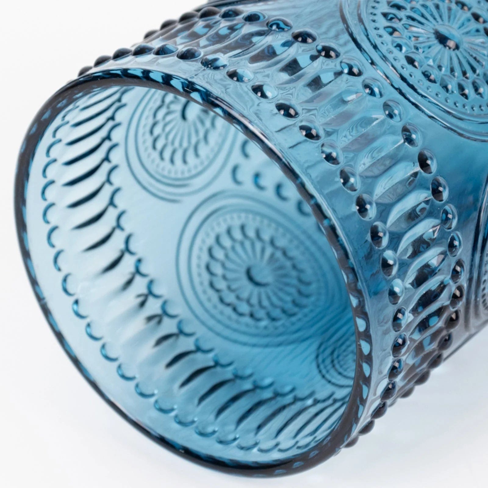 6 Round 14 oz Glass Tumblers with Vintage Floral Embossed Pattern