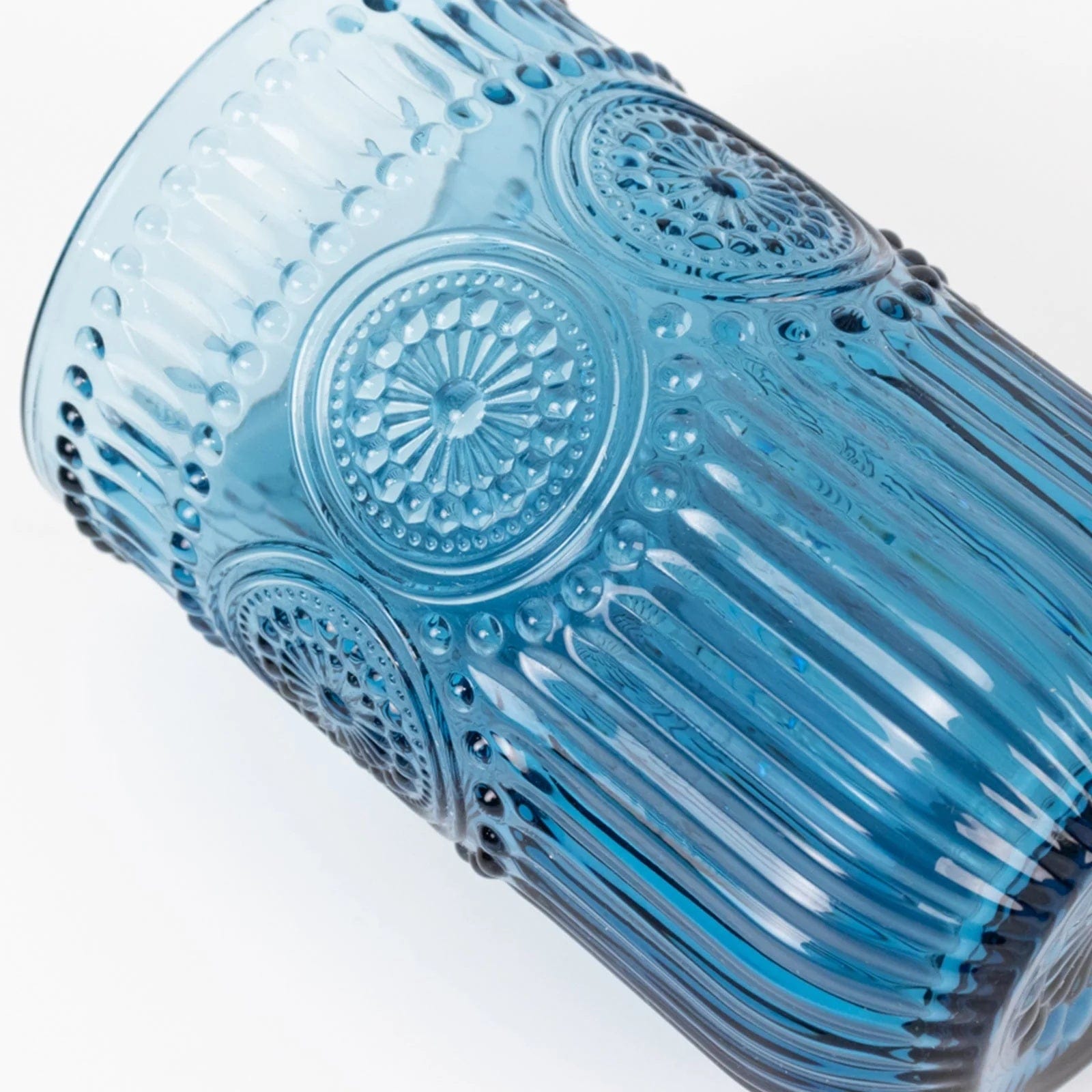 6 Round 14 oz Glass Tumblers with Vintage Floral Embossed Pattern