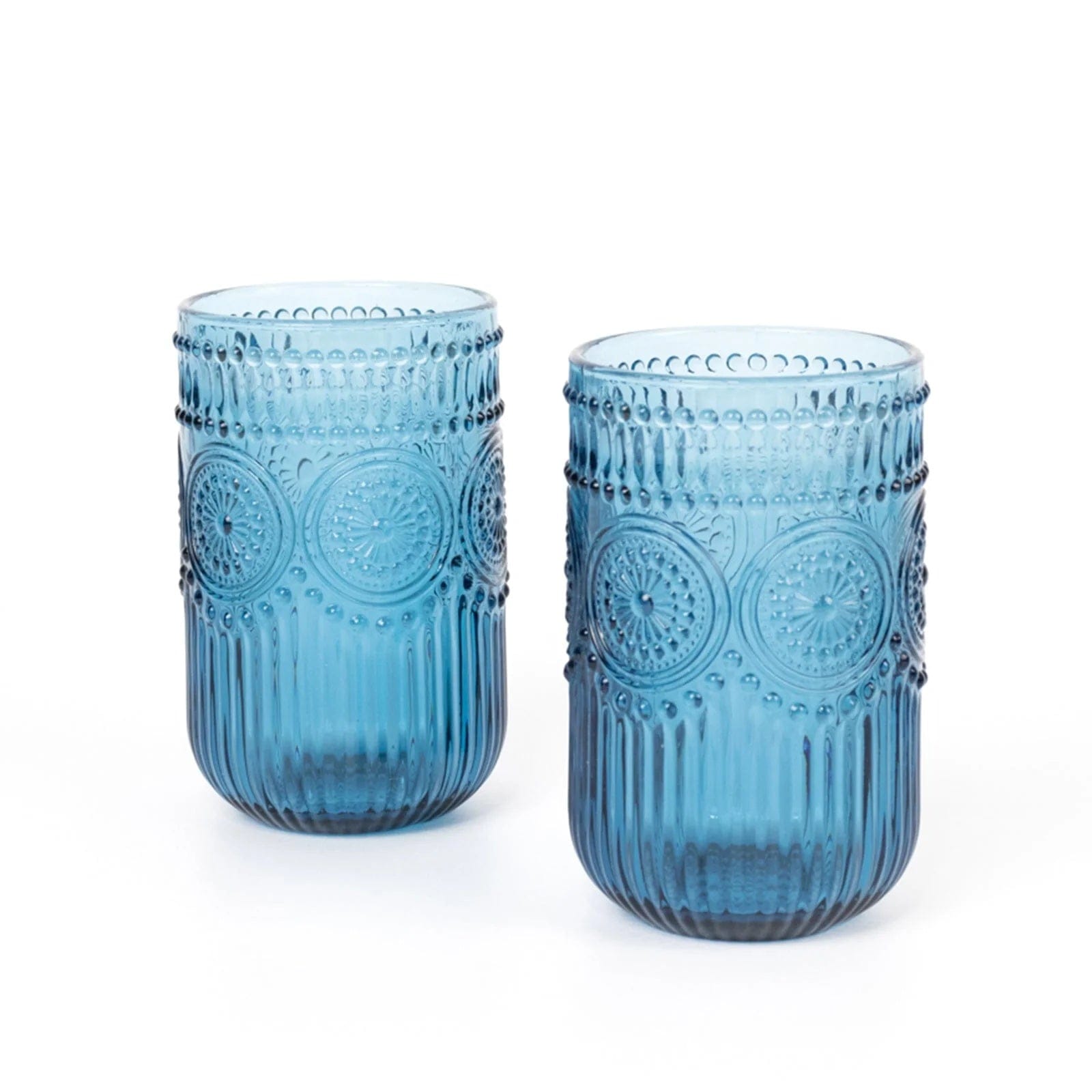 6 Round 14 oz Glass Tumblers with Vintage Floral Embossed Pattern