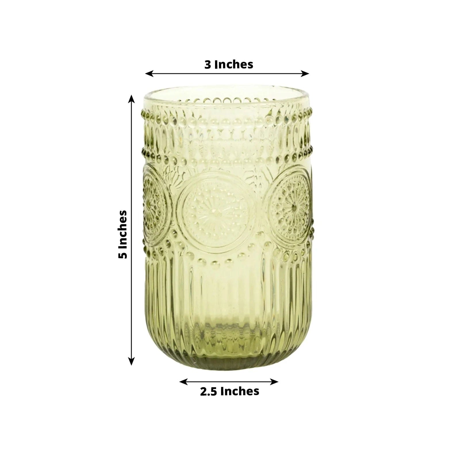 6 Round 14 oz Glass Tumblers with Vintage Floral Embossed Pattern