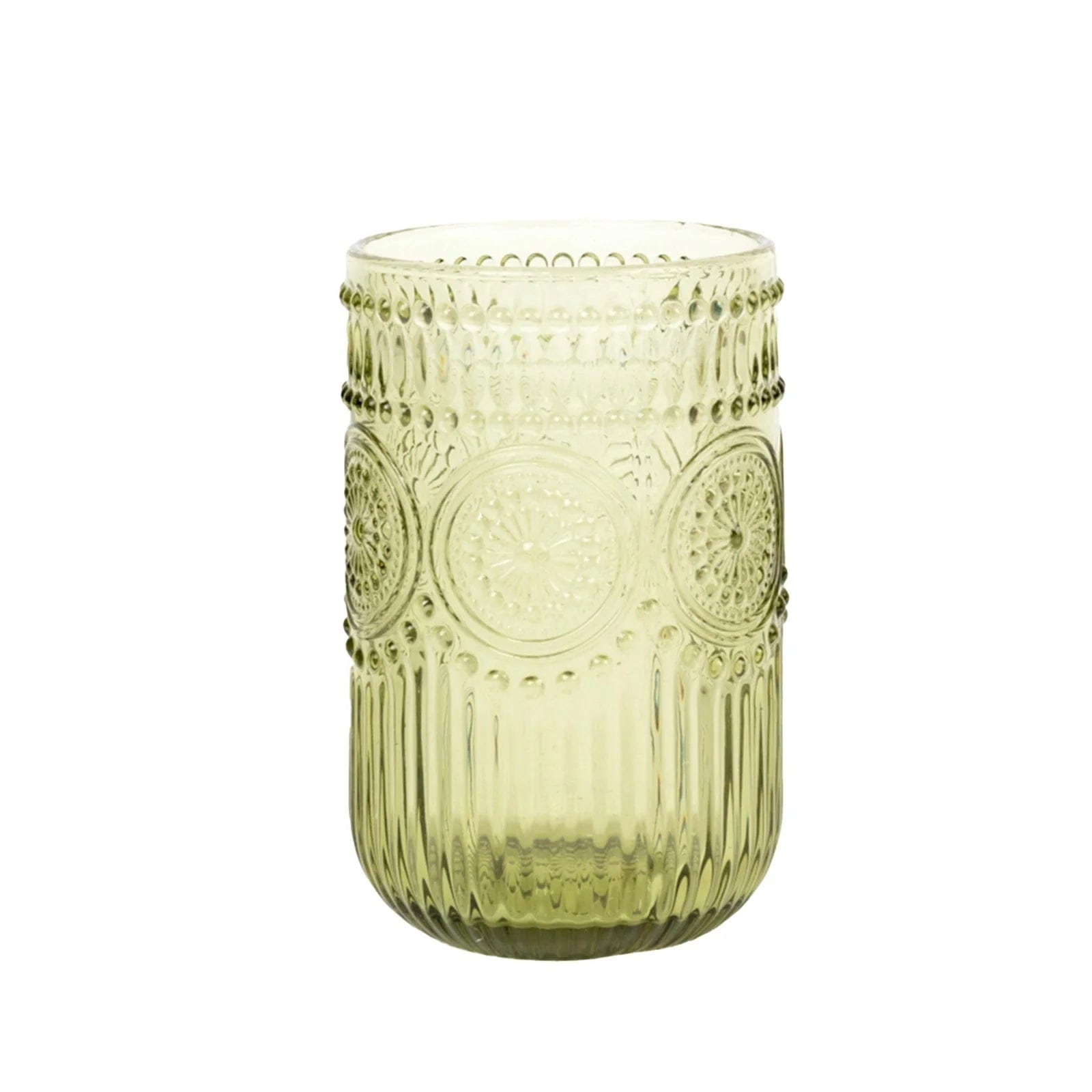 6 Round 14 oz Glass Tumblers with Vintage Floral Embossed Pattern