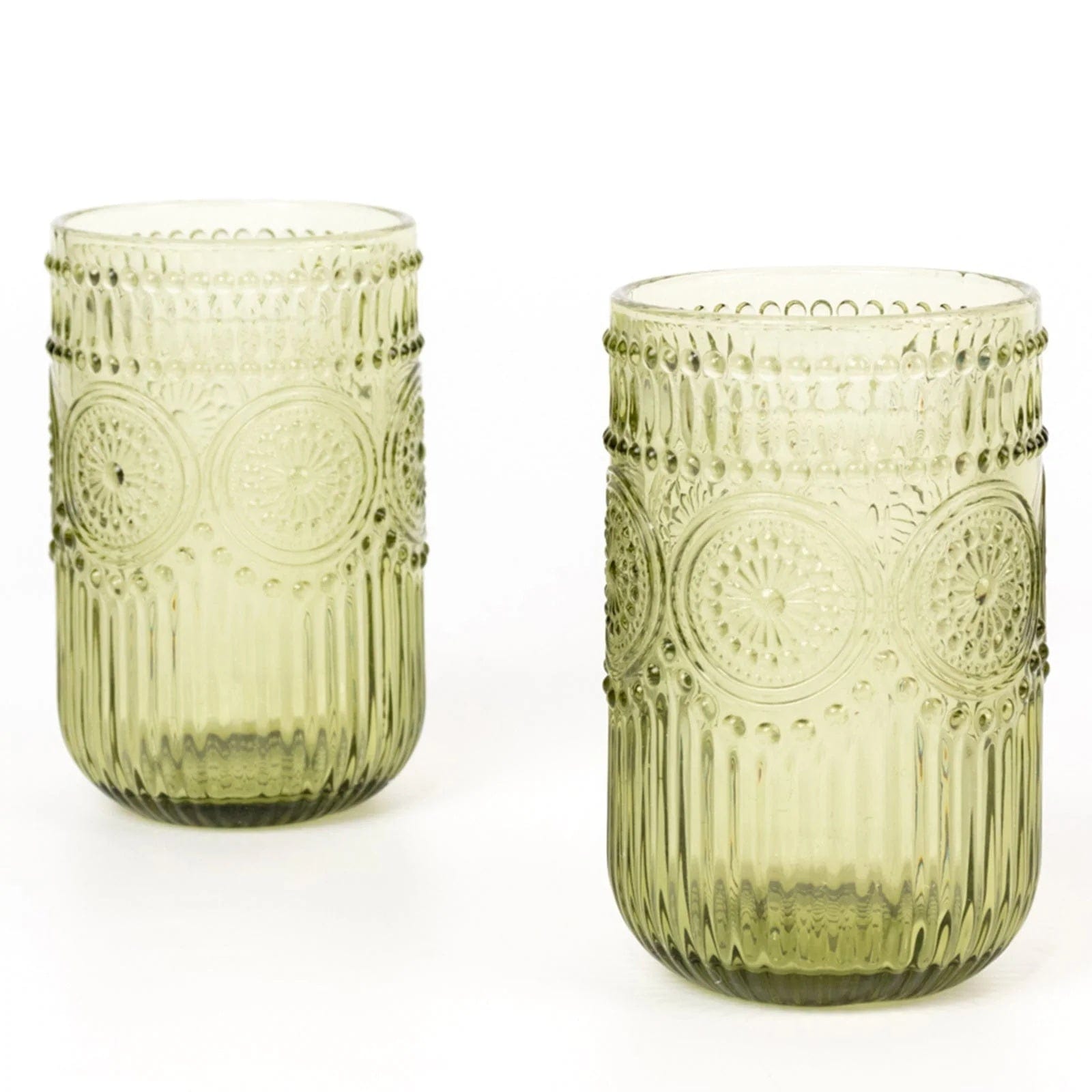 6 Round 14 oz Glass Tumblers with Vintage Floral Embossed Pattern