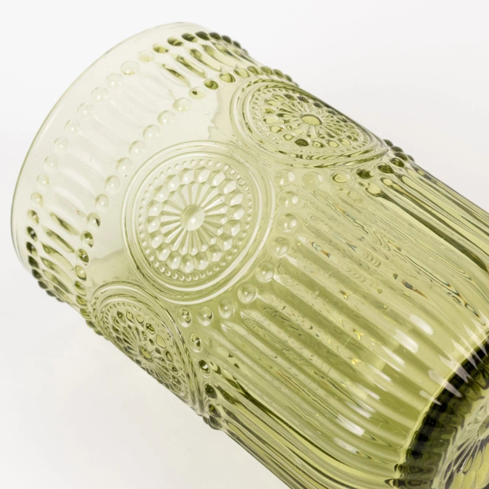 6 Round 14 oz Glass Tumblers with Vintage Floral Embossed Pattern