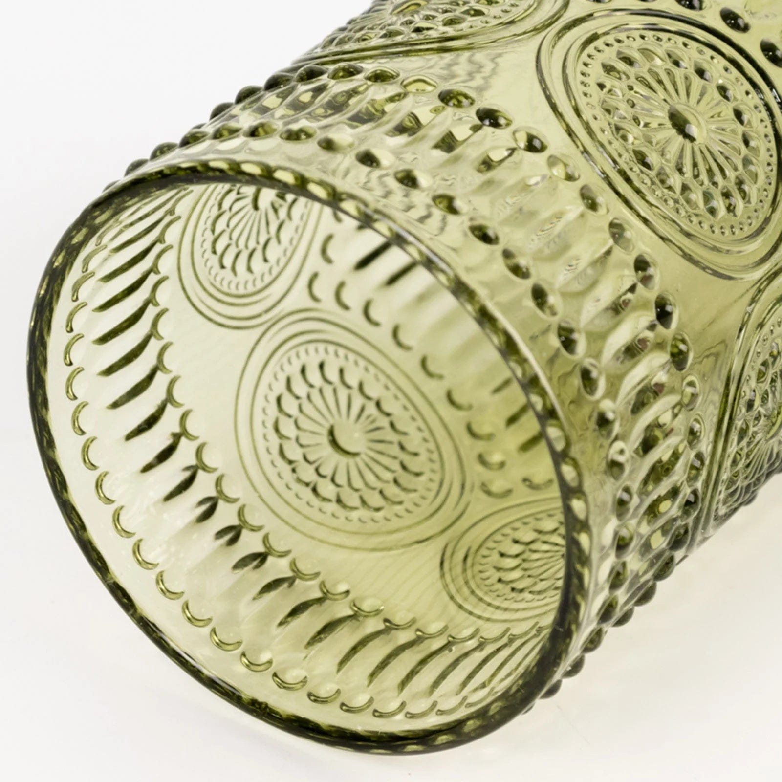 6 Round 14 oz Glass Tumblers with Vintage Floral Embossed Pattern