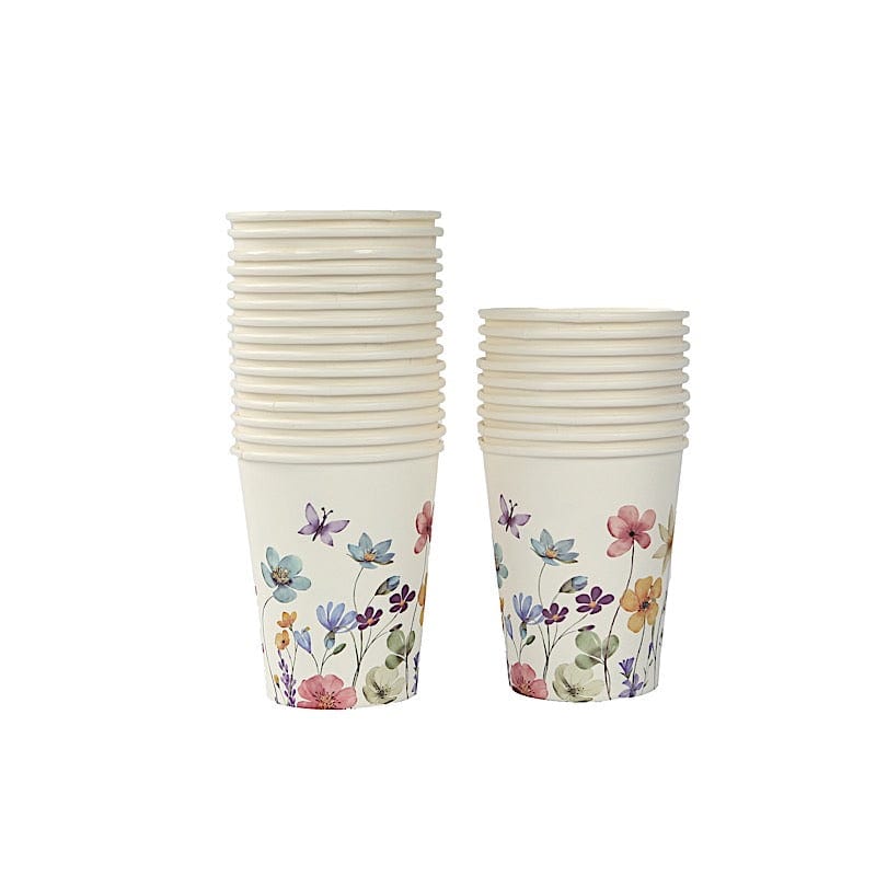 72 Wildflower Butterfly Design on White Paper Plates and Cups Set