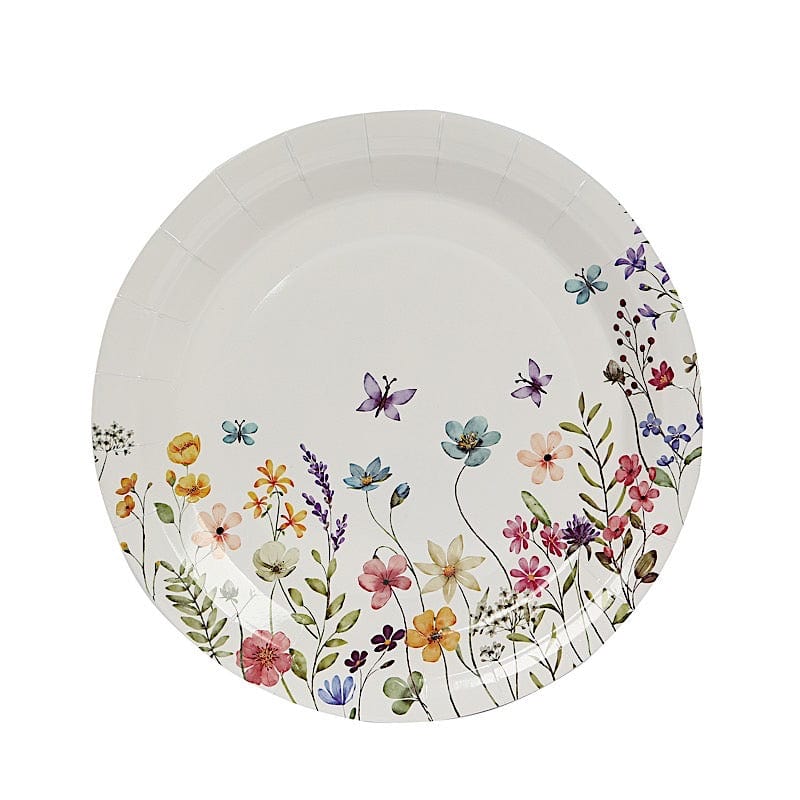 72 Wildflower Butterfly Design on White Paper Plates and Cups Set