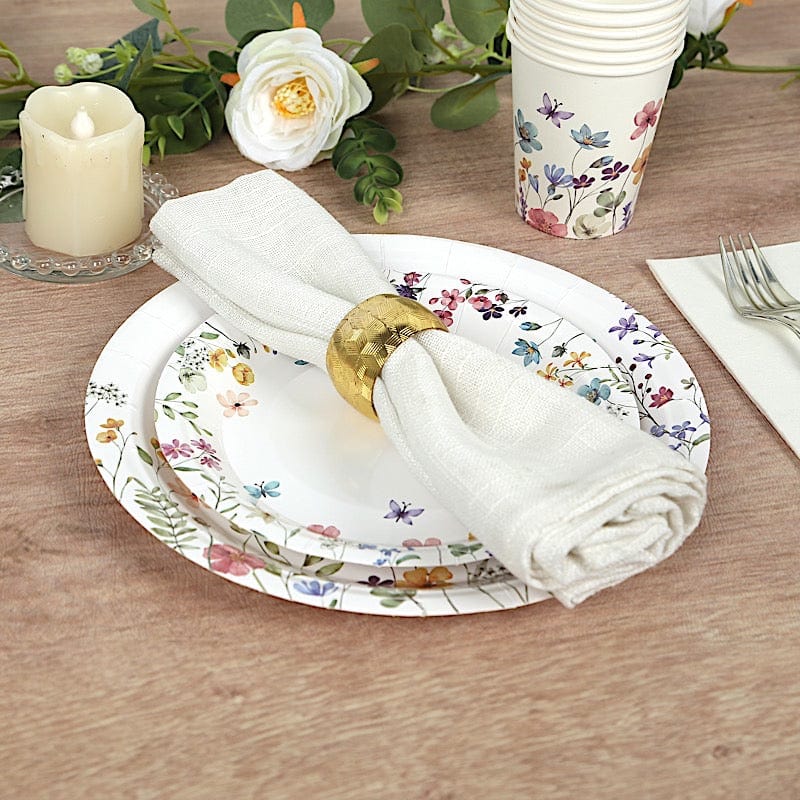 72 Wildflower Butterfly Design on White Paper Plates and Cups Set