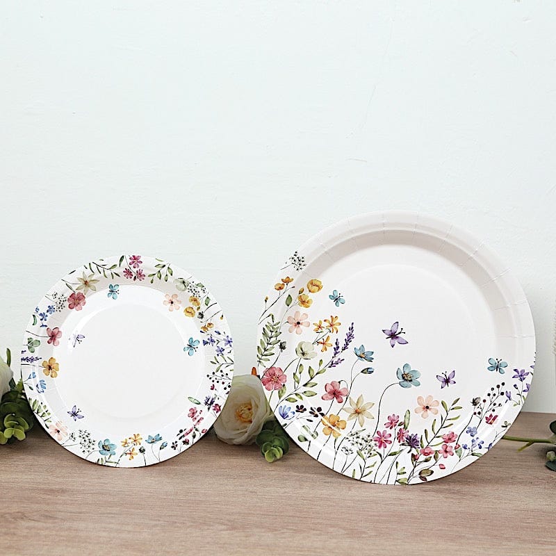 72 Wildflower Butterfly Design on White Paper Plates and Cups Set