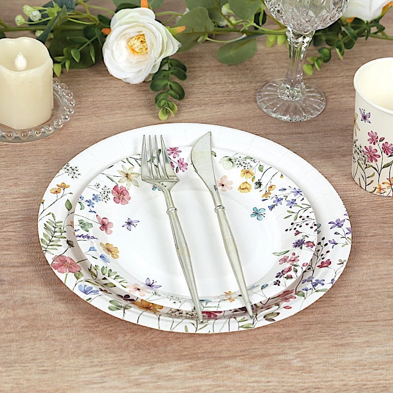 72 Wildflower Butterfly Design on White Paper Plates and Cups Set