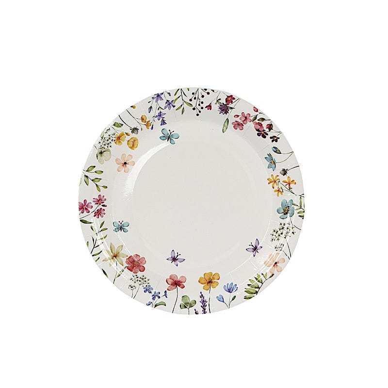 72 Wildflower Butterfly Design on White Paper Plates and Cups Set