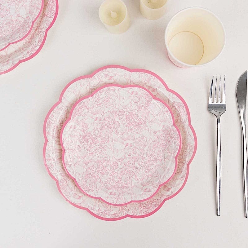 75 Pink and White Vintage Floral Paper Plates and Cups