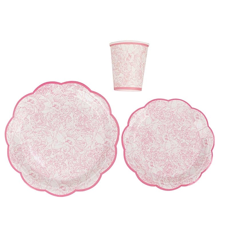 75 Pink and White Vintage Floral Paper Plates and Cups
