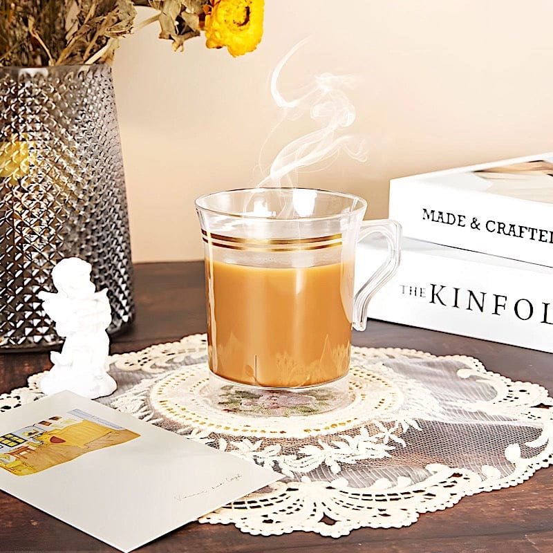 8 pcs 8 oz. Gold Rim on White Glossy Disposable Plastic Party Cups