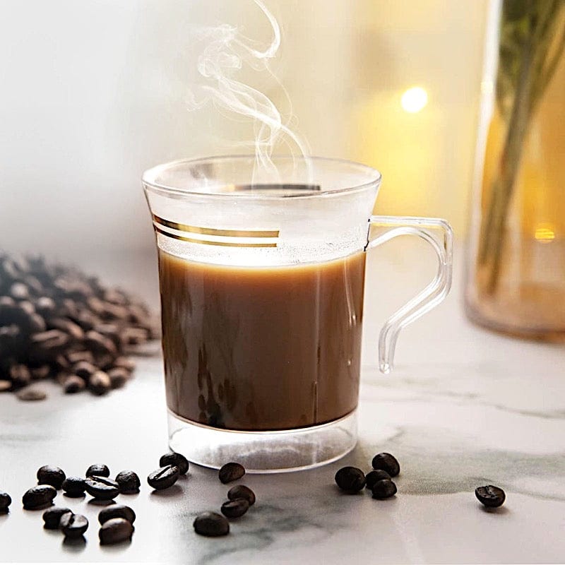 8 pcs 8 oz. Gold Rim on White Glossy Disposable Plastic Party Cups