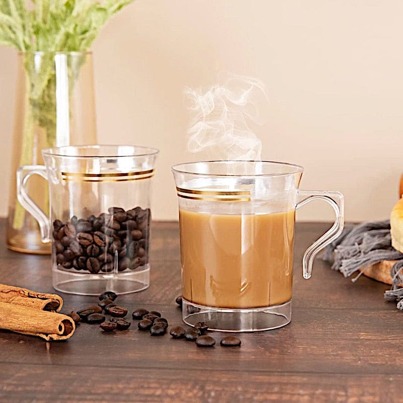 8 pcs 8 oz. Gold Rim on White Glossy Disposable Plastic Party Cups