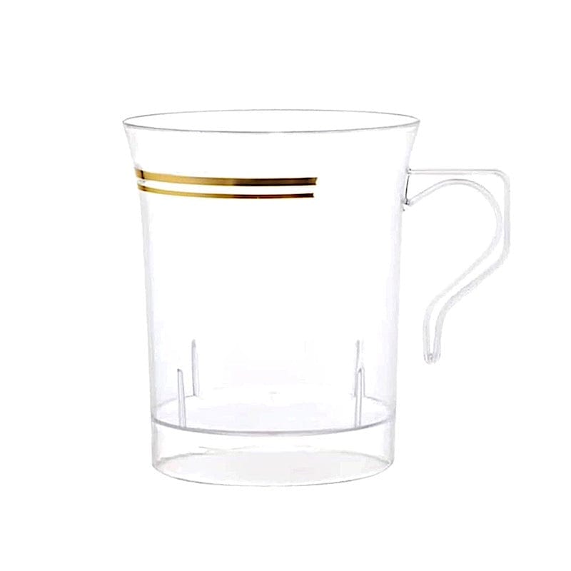 8 pcs 8 oz. Gold Rim on White Glossy Disposable Plastic Party Cups