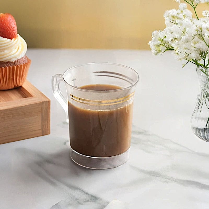 8 pcs 8 oz. Gold Rim on White Glossy Disposable Plastic Party Cups