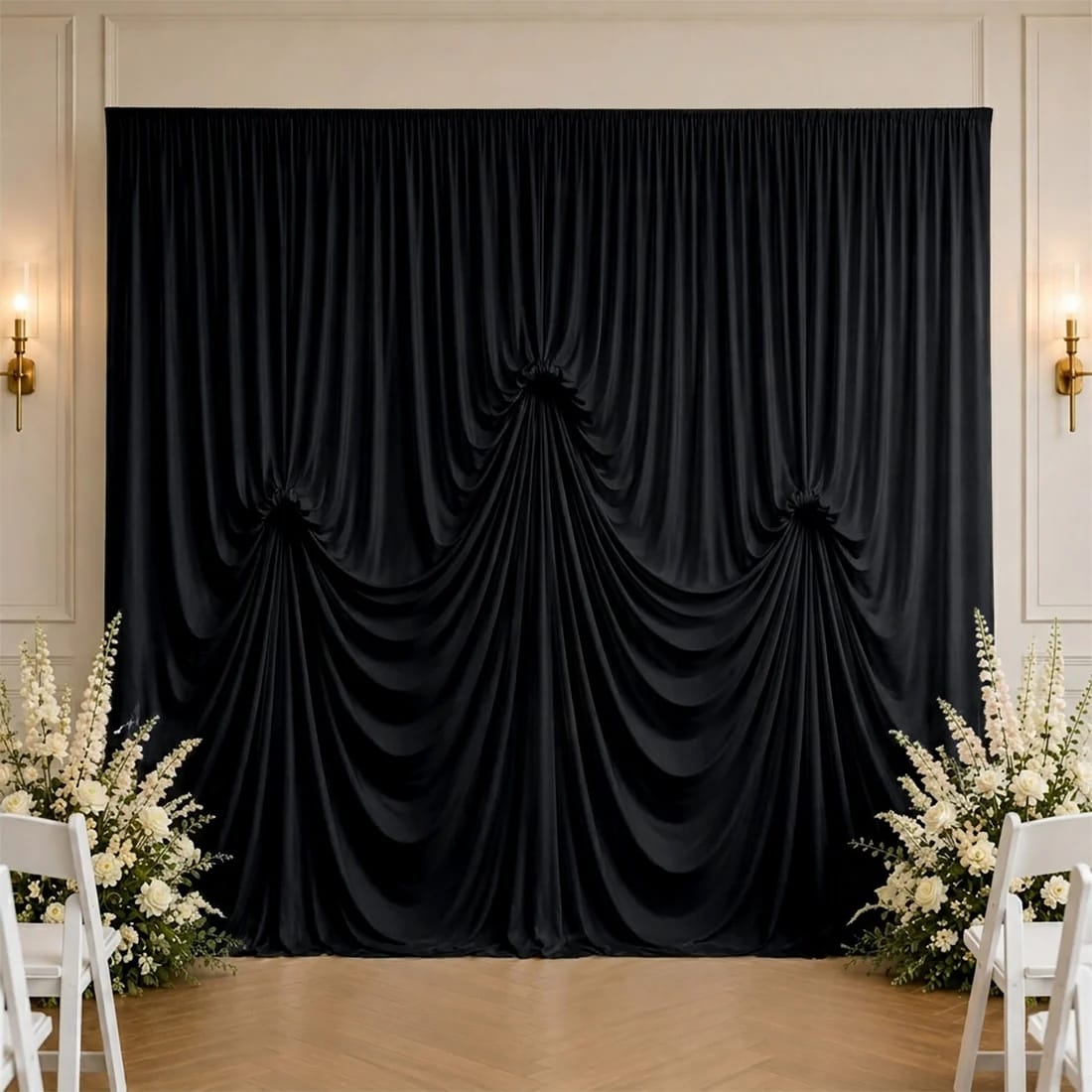 13 ft x 20 ft Spandex Backdrop Curtain Pre-Sewn with 3 Adjustable Ribbon Ties