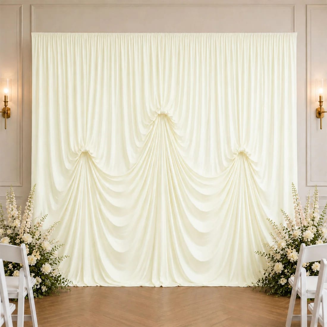 13 ft x 20 ft Spandex Backdrop Curtain Pre-Sewn with 3 Adjustable Ribbon Ties
