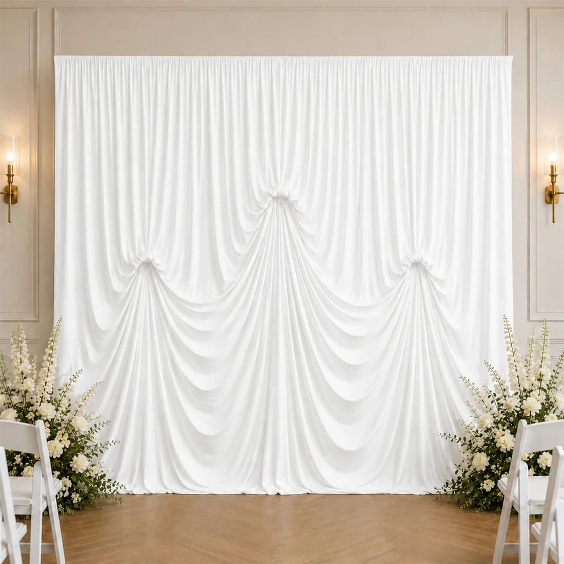 13 ft x 20 ft Spandex Backdrop Curtain Pre-Sewn with 3 Adjustable Ribbon Ties