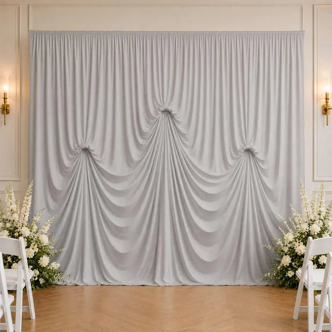 13 ft x 20 ft Spandex Backdrop Curtain Pre-Sewn with 3 Adjustable Ribbon Ties